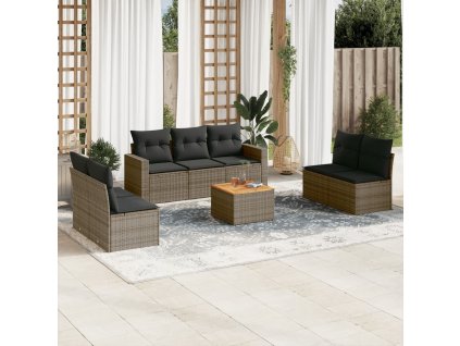 8dílná zahradní sedací souprava s poduškami šedá polyratan 3224079