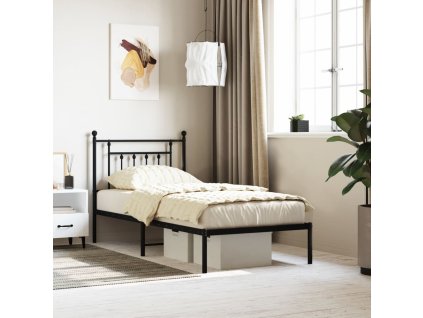 Kovový rám postele s čelem černý 90 x 190 cm 353529