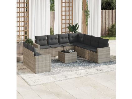 10dílná zahradní sedací souprava podušky světle šedá polyratan 3219152