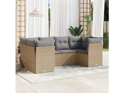 6dílná zahradní sedací souprava s poduškami béžová polyratan 3218109