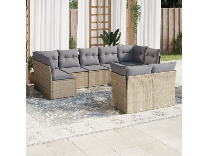 9dílná zahradní sedací souprava s poduškami béžová polyratan 3218149