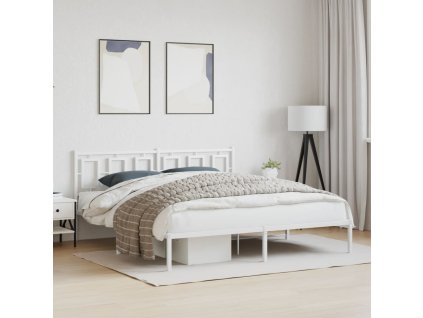Kovový rám postele s čelem bílý 183 x 213 cm 374295