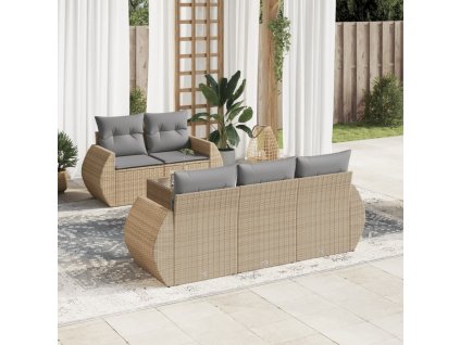 6dílná zahradní sedací souprava s poduškami béžová polyratan 3253436