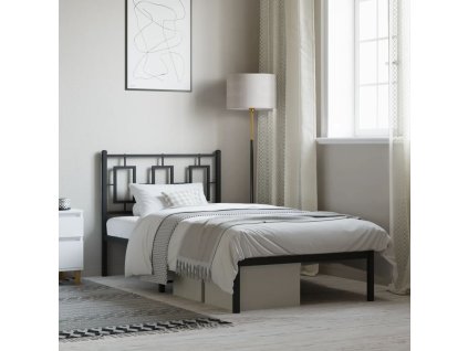 Kovový rám postele s čelem černý 90 x 200 cm 374234