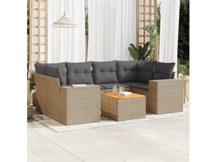 7dílná zahradní sedací souprava s poduškami béžová polyratan 3225345