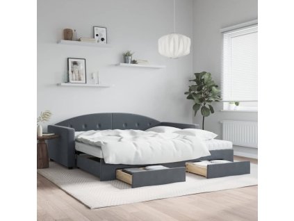Válenda s přistýlkou a zásuvkami tmavě šedá 100 x 200 cm samet 3197381