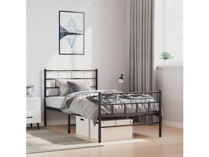 Kovový rám postele s hlavovým a nožním čelem černý 100 x 200 cm 355672