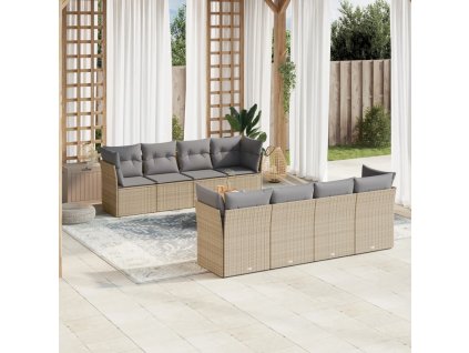 9dílná zahradní sedací souprava s poduškami béžová polyratan 3223525
