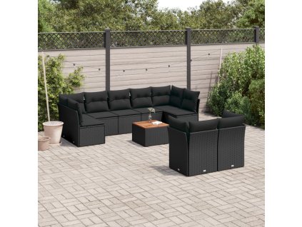 10dílná zahradní sedací souprava s poduškami černá polyratan 3223808