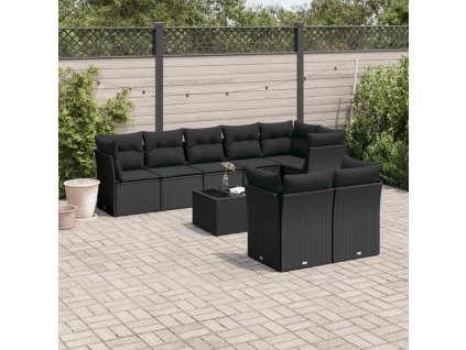 9dílná zahradní sedací souprava s poduškami černá polyratan 3217915