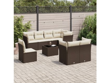 9dílná zahradní sedací souprava s poduškami hnědá polyratan 3217943