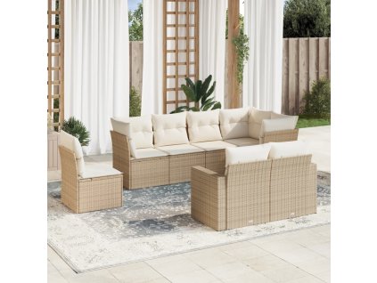 8dílná zahradní sedací souprava s poduškami béžová polyratan 3219228