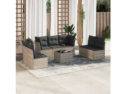 8dílná zahradní sedací souprava a podušky světle šedá polyratan 3249261