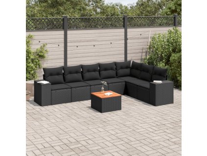 8dílná zahradní sedací souprava s poduškami černá polyratan 3225474