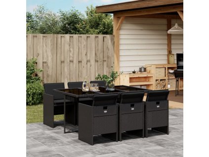 7dílný zahradní jídelní set s poduškami černý polyratan 3210547