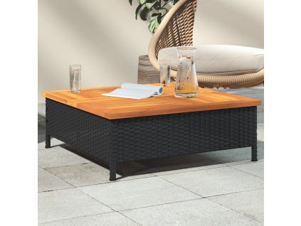 Zahradní stolek černý 70 x 70 x 25 cm ratan a akáciové dřevo 3281629