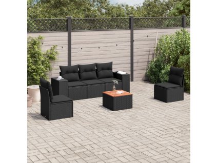 6dílná zahradní sedací souprava s poduškami černá polyratan 3257714