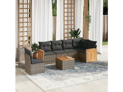 7dílná zahradní sedací souprava s poduškami šedá polyratan 3260107