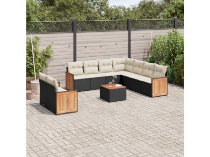 10dílná zahradní sedací souprava s poduškami černá polyratan 3260187