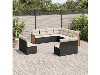 11dílná zahradní sedací souprava s poduškami černá polyratan 3260166