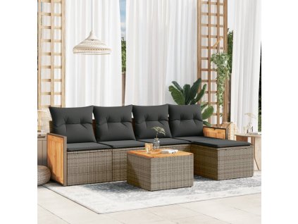 6dílná zahradní sedací souprava s poduškami šedá polyratan 3260009