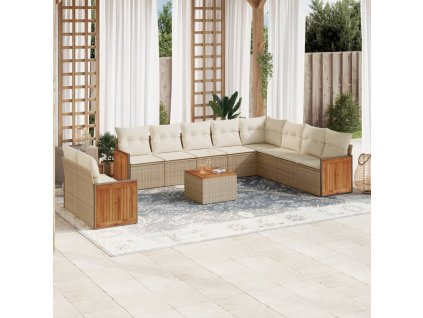 11dílný zahradní sedací souprava s poduškami béžový polyratan 3260203