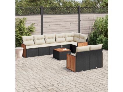 9dílná zahradní sedací souprava s poduškami černá polyratan 3260236