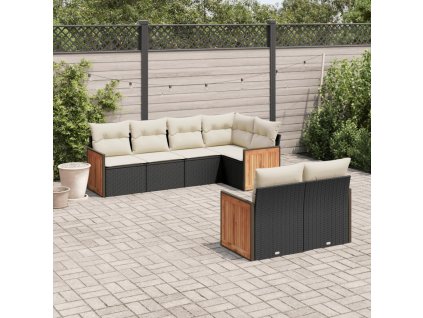 7dílná zahradní sedací souprava s poduškami černá polyratan 3260222