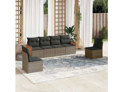 6dílná zahradní sedací souprava s poduškami šedá polyratan 3259946