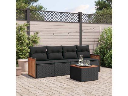 5dílná zahradní sedací souprava s poduškami černá polyratan 3259857