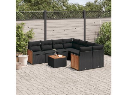 9dílná zahradní sedací souprava s poduškami černá polyratan 3259906