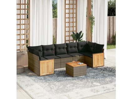 8dílná zahradní sedací souprava s poduškami šedá polyratan 3259897