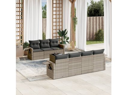 8dílná zahradní sedací souprava s poduškami šedá polyratan 3252267