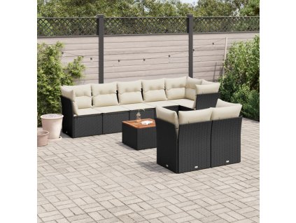 9dílná zahradní sedací souprava s poduškami černá polyratan 3223732