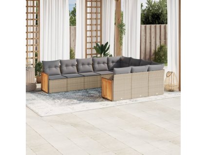 10dílná zahradní sedací souprava s poduškami béžová polyratan 3260421