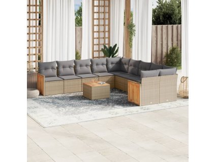 11dílný zahradní sedací souprava s poduškami béžový polyratan 3260442