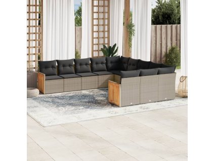 11dílná zahradní sedací souprava s poduškami šedá polyratan 3260513