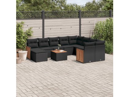 11dílná zahradní sedací souprava s poduškami černá polyratan 3260641