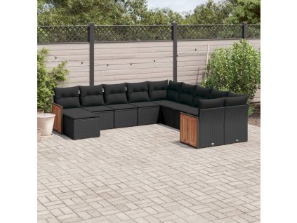 11dílná zahradní sedací souprava s poduškami černá polyratan 3260648