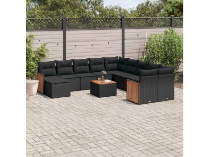 12dílná zahradní sedací souprava s poduškami černá polyratan 3260655