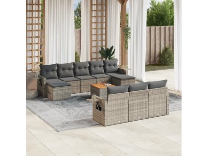 11dílná zahradní sedací souprava s poduškami šedá polyratan 3257117