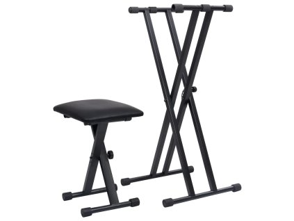 Set dvojitého stojanu na klávesy a stolička černý 70097