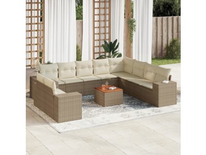 11dílný zahradní sedací souprava s poduškami béžový polyratan 3225519
