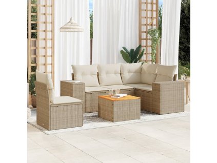 6dílná zahradní sedací souprava s poduškami béžová polyratan 3257780