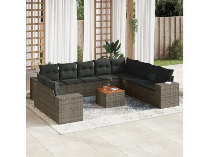 11dílná zahradní sedací souprava s poduškami šedá polyratan 3257852