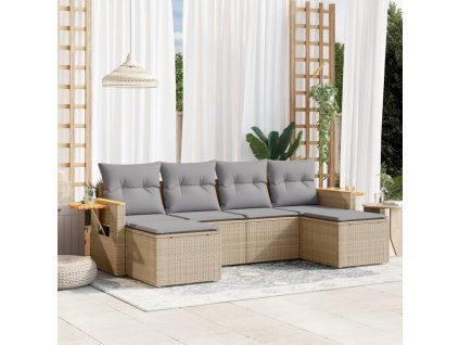 6dílná zahradní sedací souprava s poduškami béžová polyratan 3259462