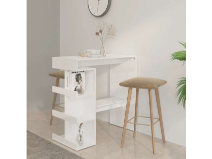 Barový stůl s úložným regálem bílý vysoký lesk 100x50x101,5 cm 809455