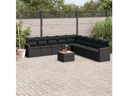 10dílná zahradní sedací souprava s poduškami černá polyratan 3258464