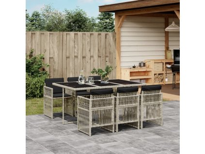 7dílný zahradní jídelní set s poduškami světle šedý polyratan 3210911