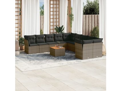 11dílná zahradní sedací souprava s poduškami šedá polyratan 3223855